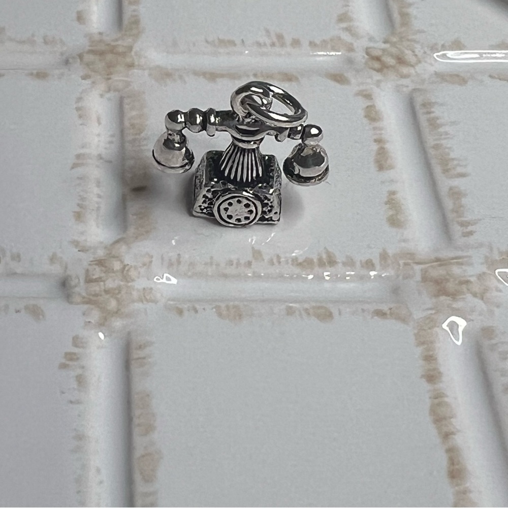 Vintage Sterling Silver Telephone Charm Pendant .925